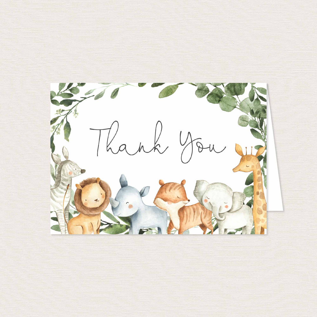 Safari Animals Baby Shower Thank You Card Printable