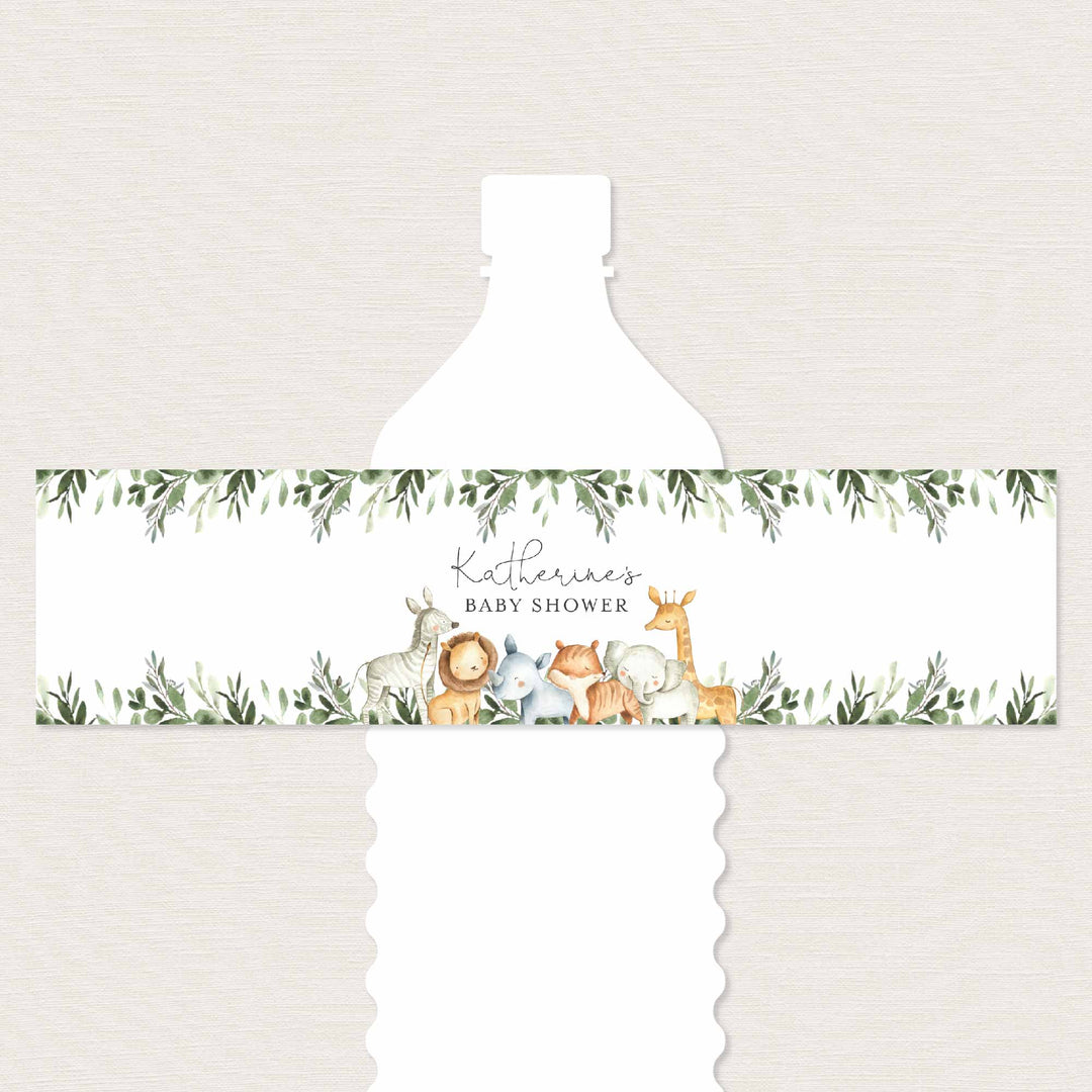 Safari Animals Baby Shower Water Bottle Label Printable