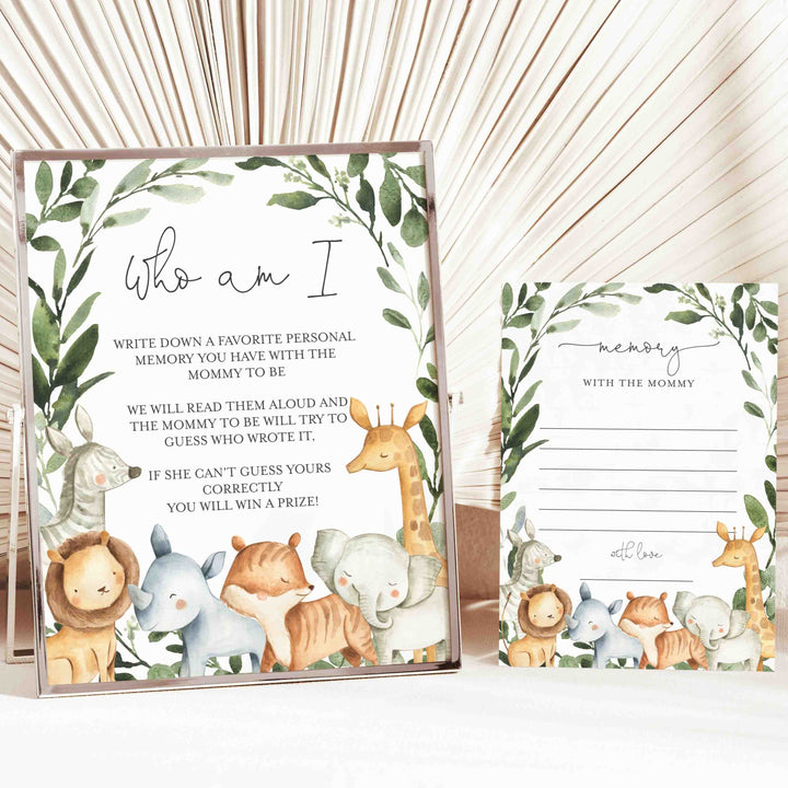 Safari Animals Baby Shower Who Am I Game Printable