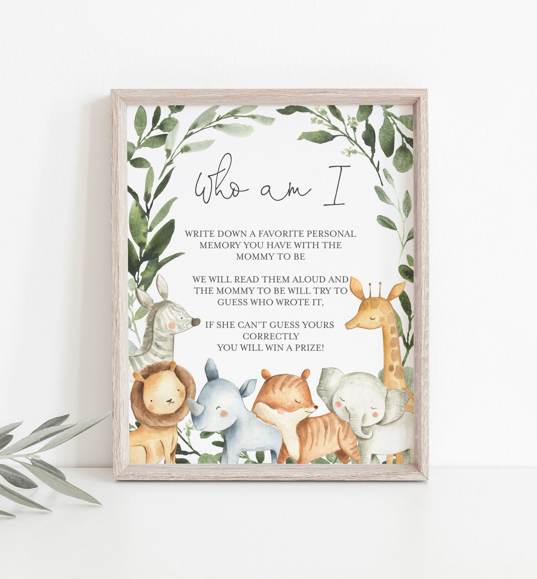 Safari Animals Baby Shower Who Am I Game Printable