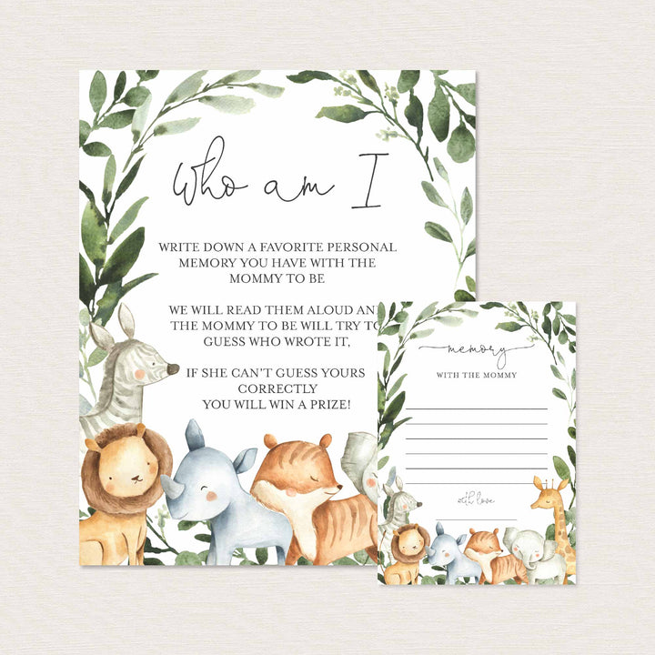 Safari Animals Baby Shower Who Am I Game Printable