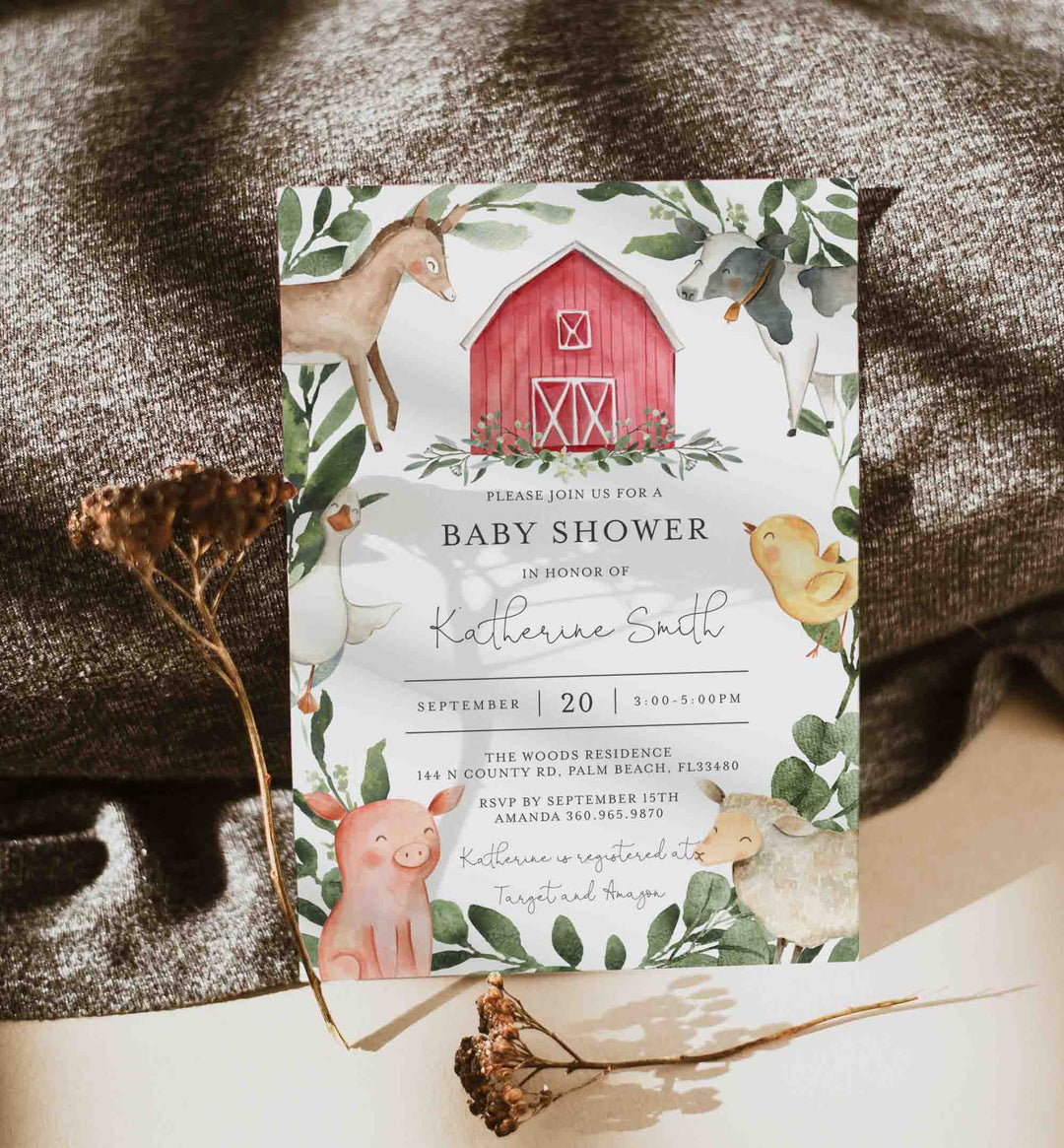 On The Farm Baby Shower Invitation Printable