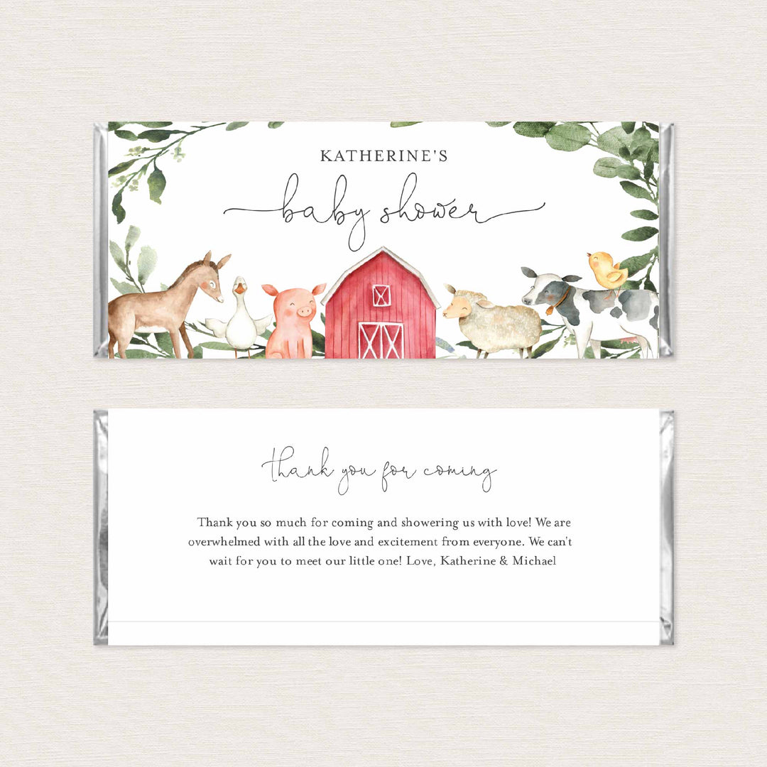 On The Farm Baby Shower Chocolate Bar Wrapper Printable