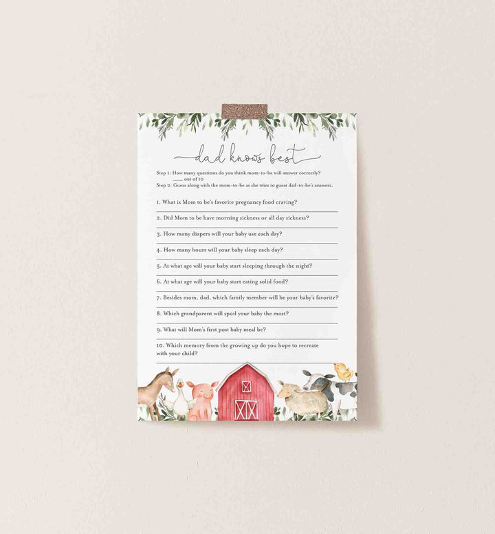 On The Farm Baby Shower Dad Knows Best Game Printable