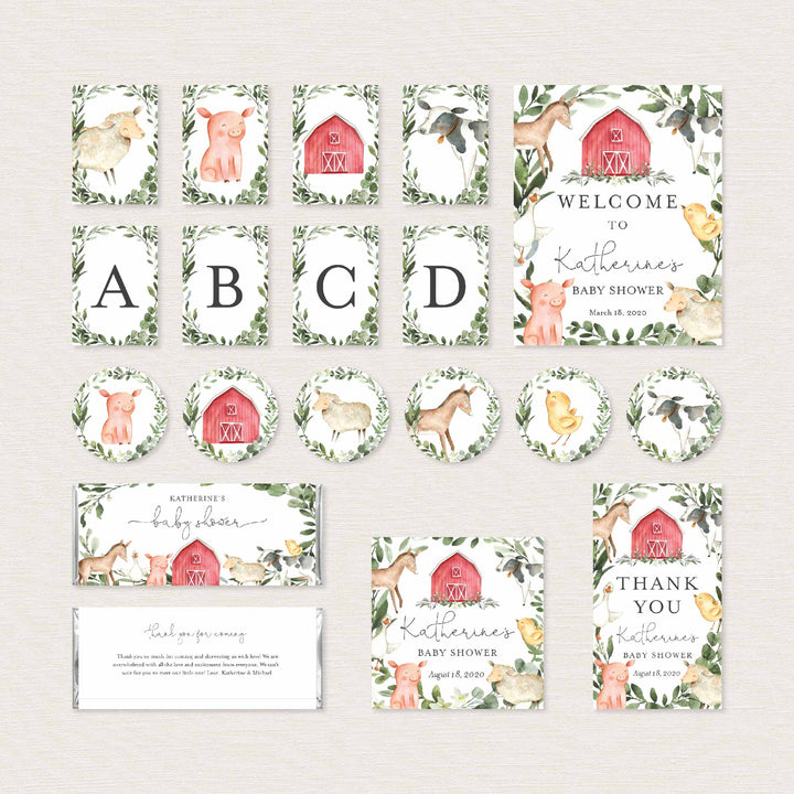 On The Farm Baby Shower Decorations Bundle Printable