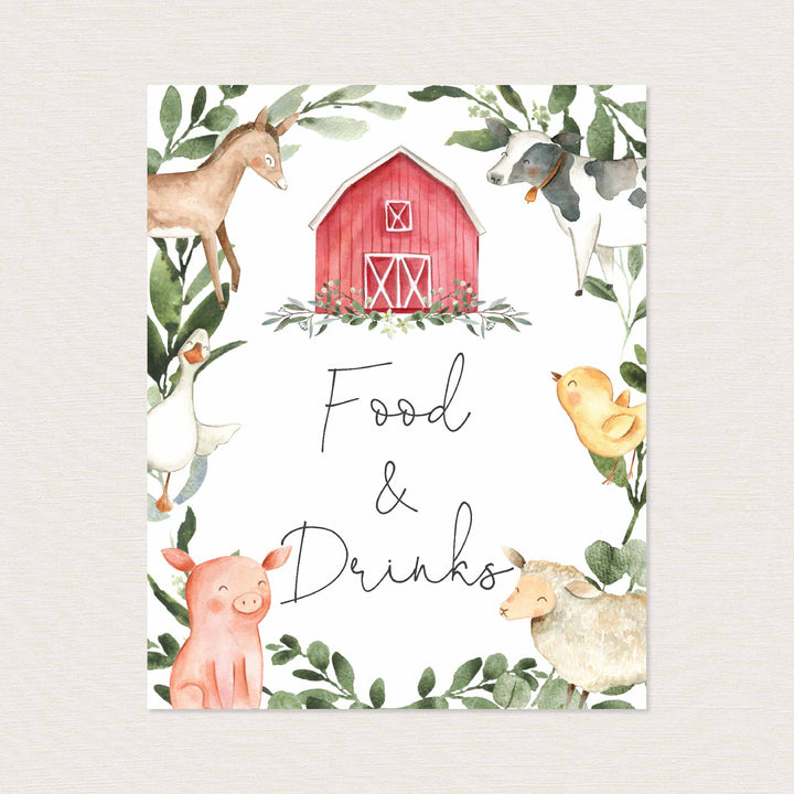 On The Farm Baby Shower Food and Drinks Sign Printable