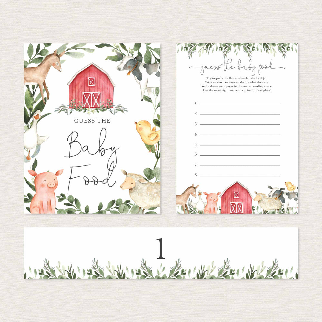 On The Farm Baby Shower Guess The Baby Food Game Printable