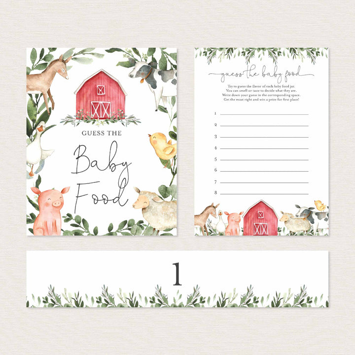 On The Farm Baby Shower Guess The Baby Food Game Printable