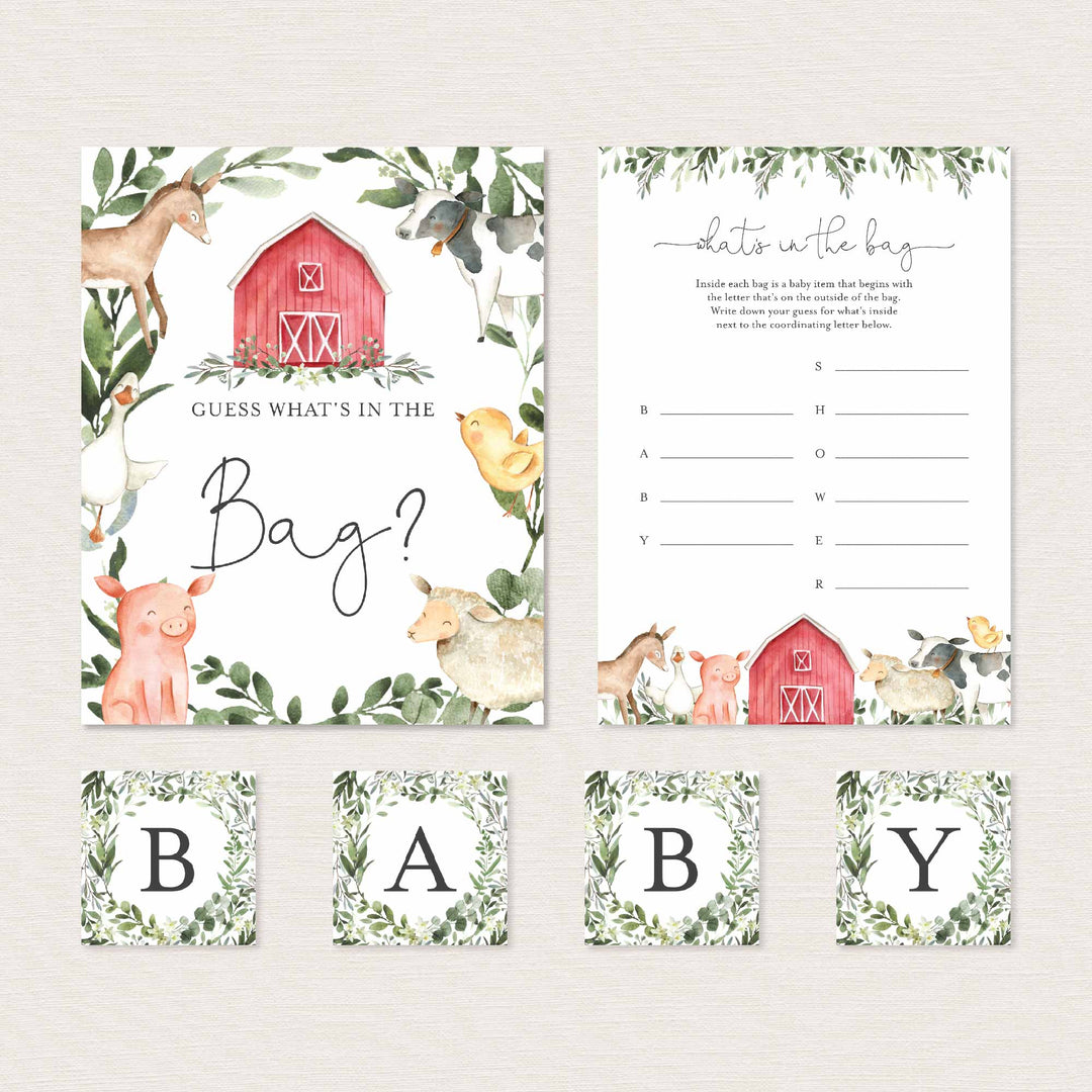 On The Farm Baby Shower Guess What's In The Bag Game Printable