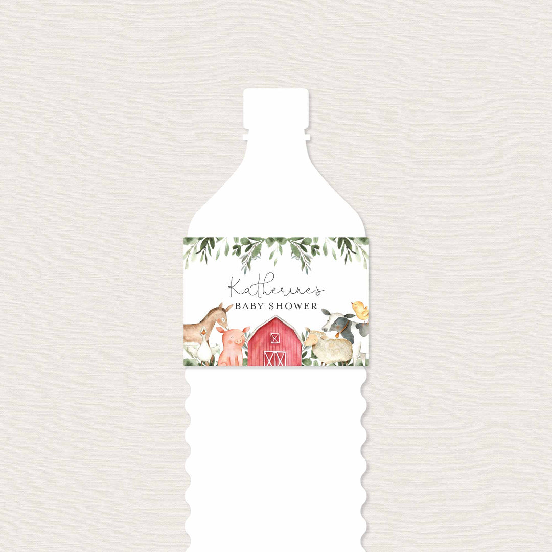 On The Farm Baby Shower Water Bottle Label Printable