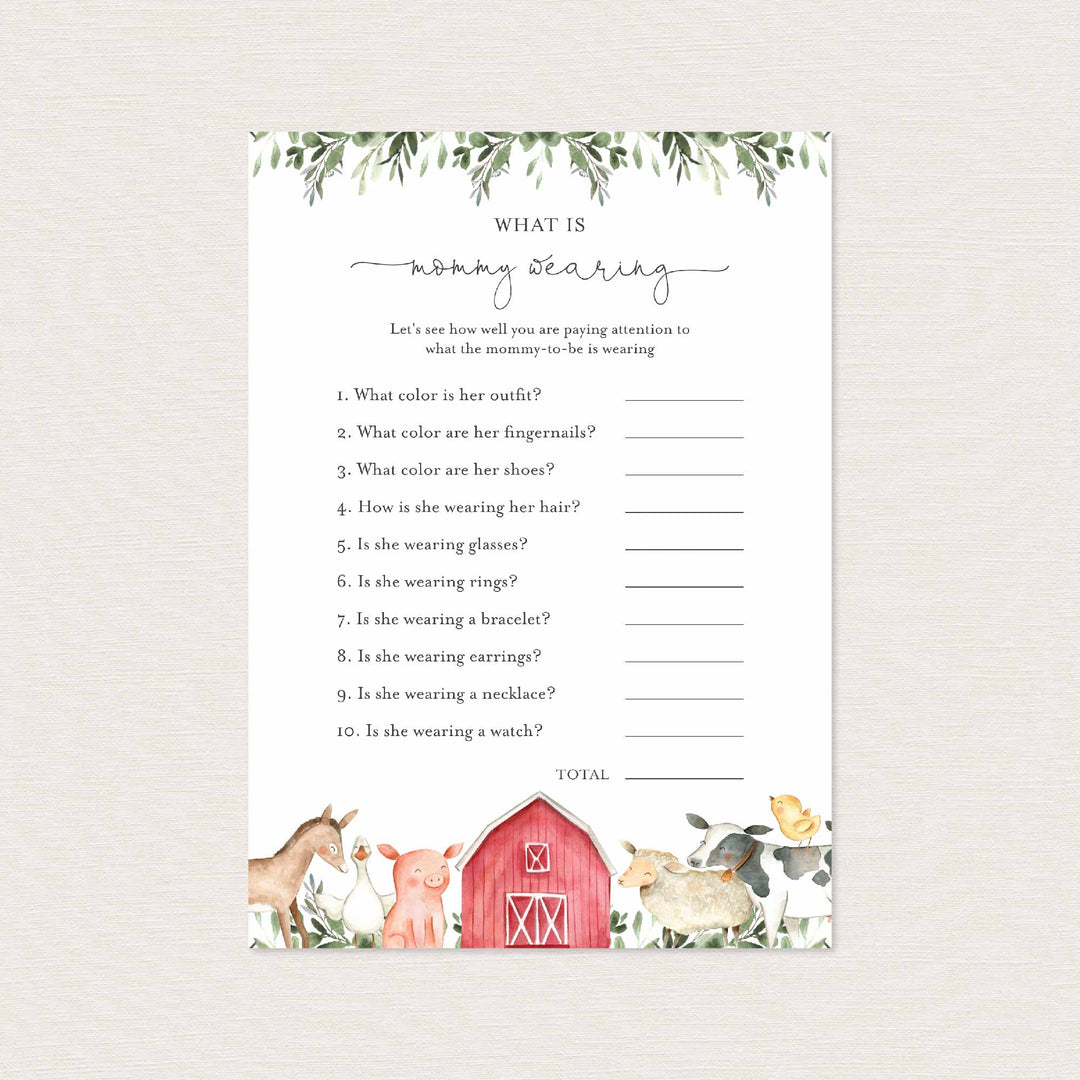 On The Farm Baby Shower What Is Mummy Wearing Game Printable