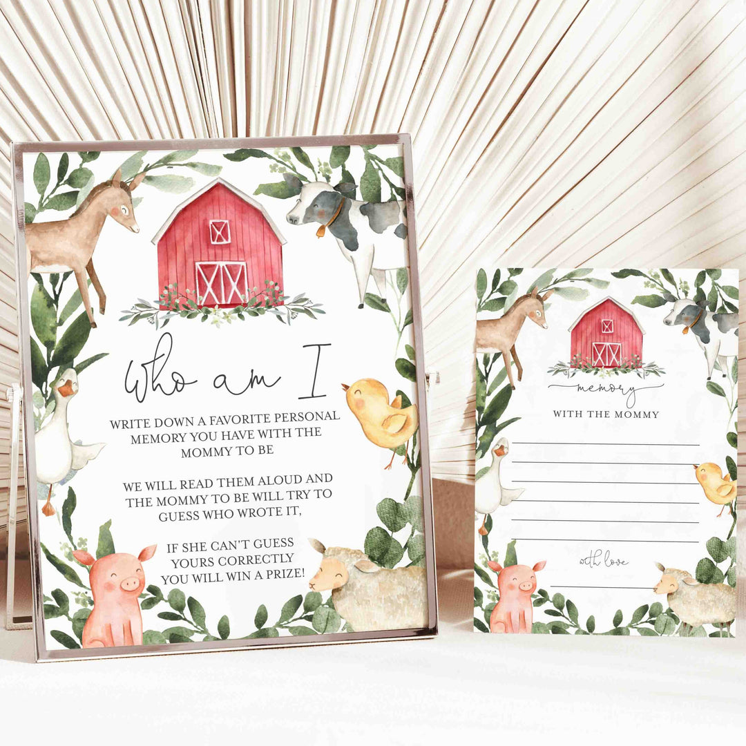 On The Farm Baby Shower Who Am I Game Printable