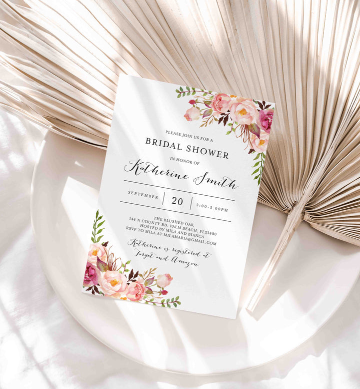 Pink Floral Bridal Shower Invitation Printable