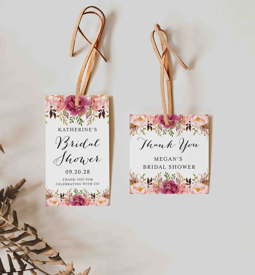 Pink Floral Bridal Shower Favour Tag Printable
