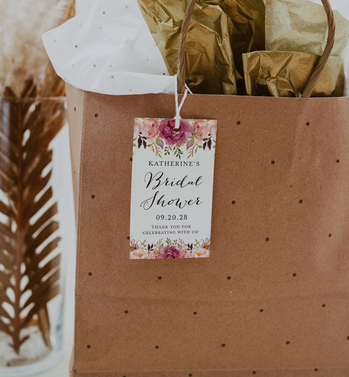 Pink Floral Bridal Shower Favour Tag Printable