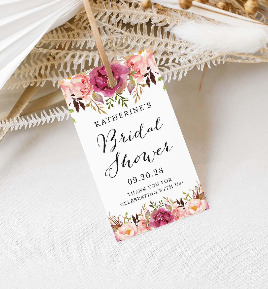 Pink Floral Bridal Shower Favour Tag Printable
