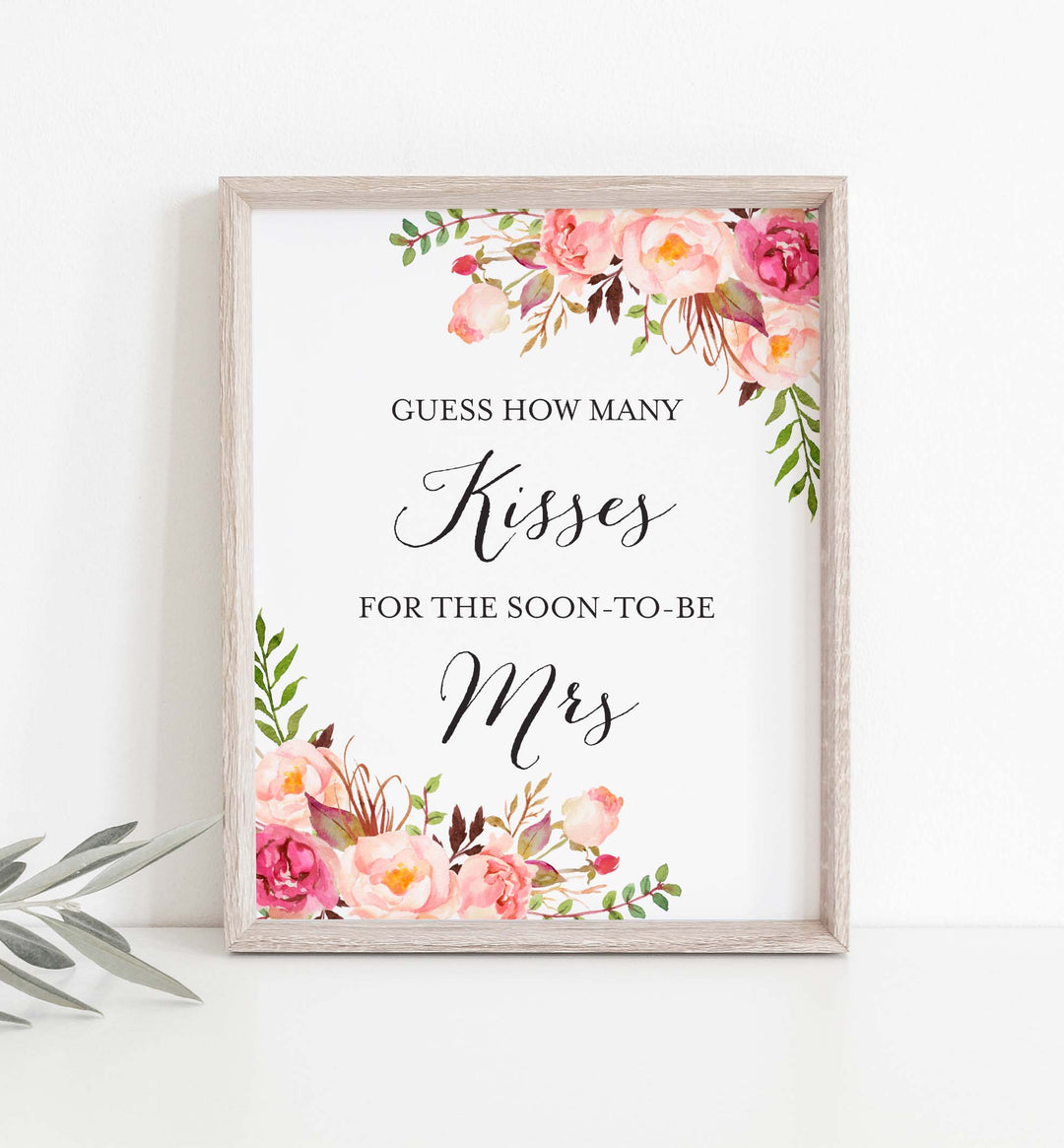 Pink Floral Bridal Shower Guess How Many Kisses Game Printable