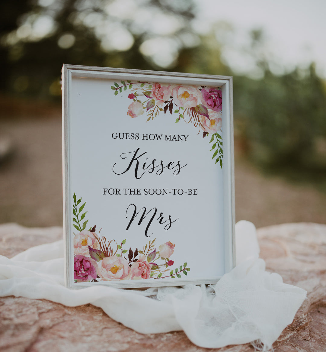 Pink Floral Bridal Shower Guess How Many Kisses Game Printable