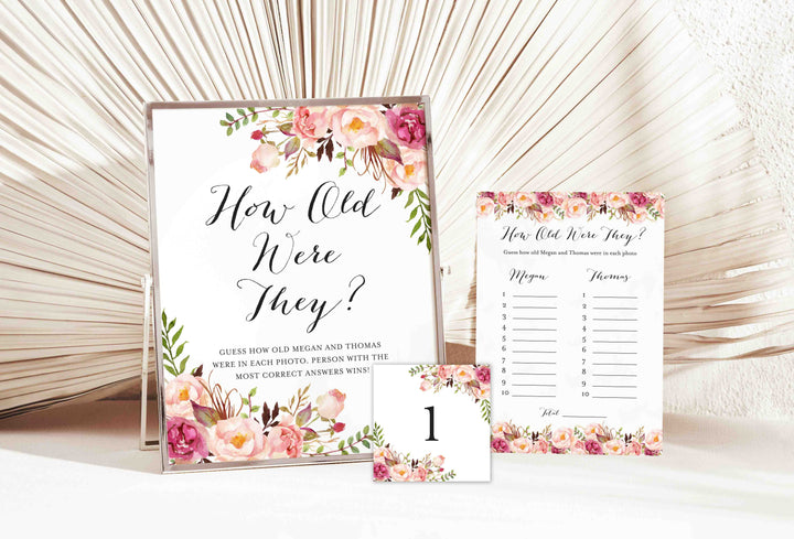 Pink Floral Bridal Shower How Old Were They Game Printable