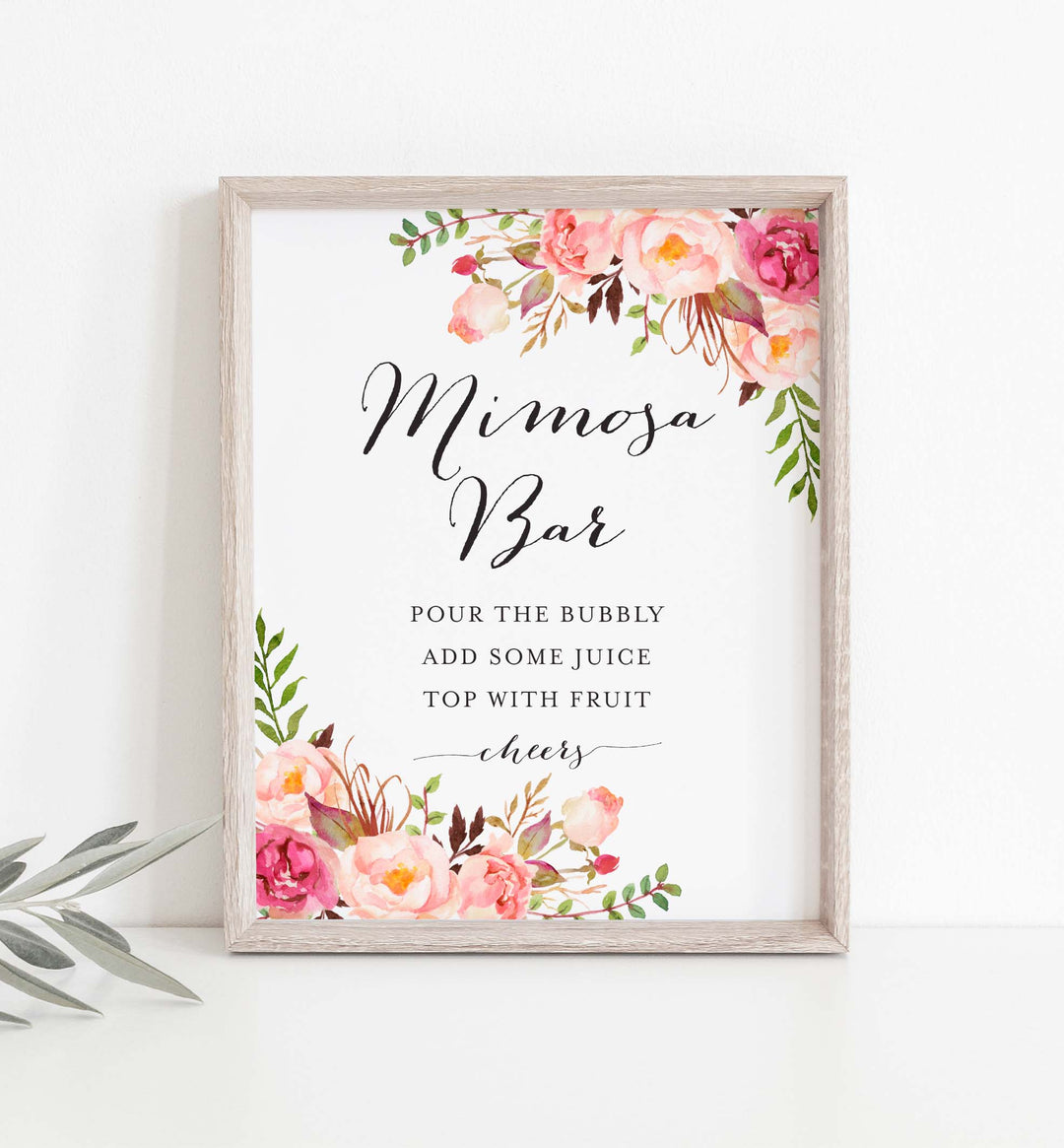 Pink Floral Bridal Shower Mimosa Bar Sign Printable