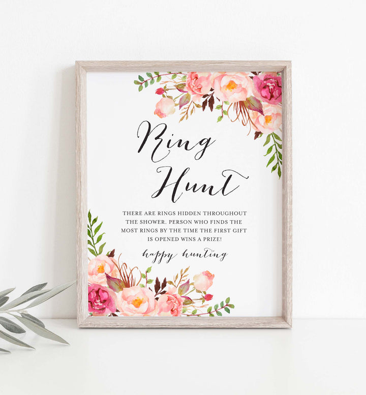 Pink Floral Bridal Shower Ring Hunt Game Printable