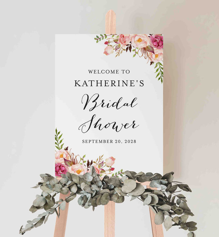 Pink Floral Bridal Shower Welcome Sign Printable