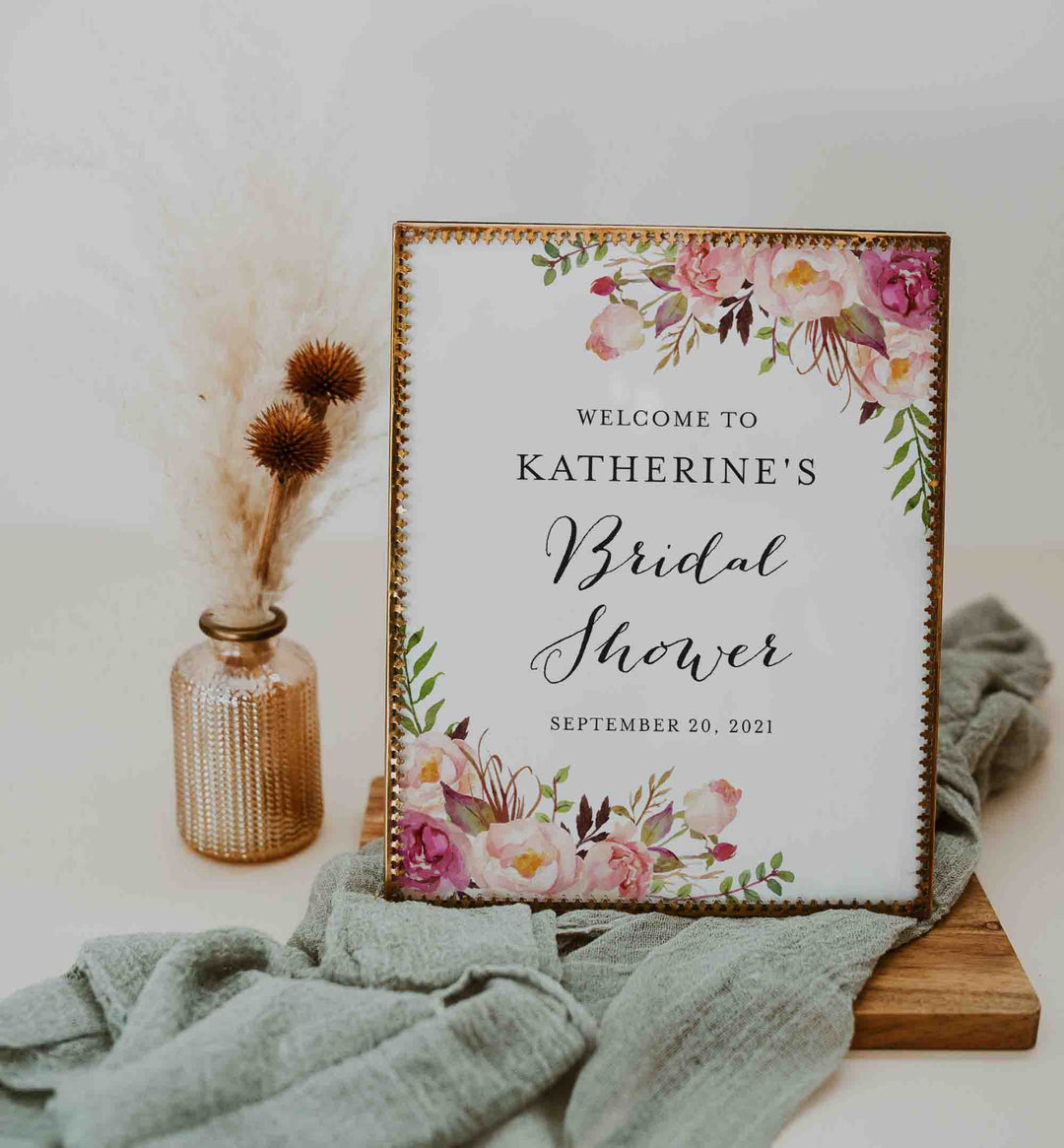 Pink Floral Bridal Shower Welcome Sign Printable