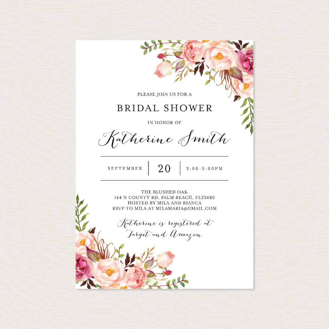 Pink Floral Bridal Shower Invitation Printable