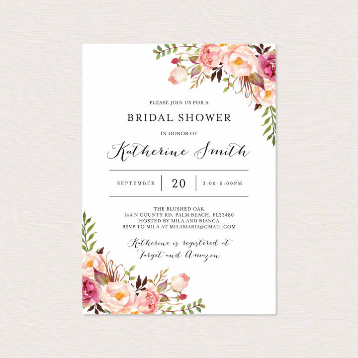 Pink Floral Bridal Shower Invitation Printable