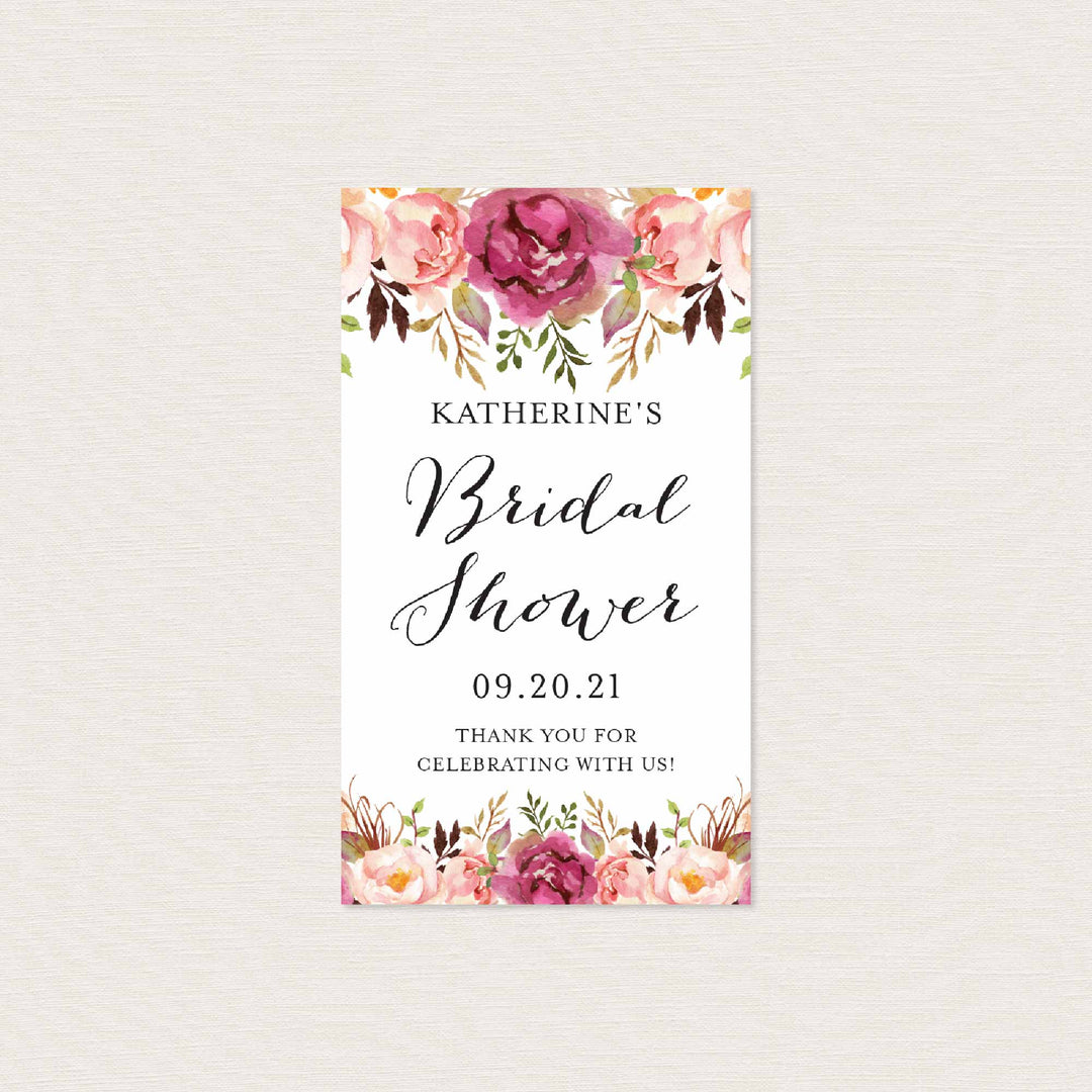 Pink Floral Bridal Shower Favour Tag Printable