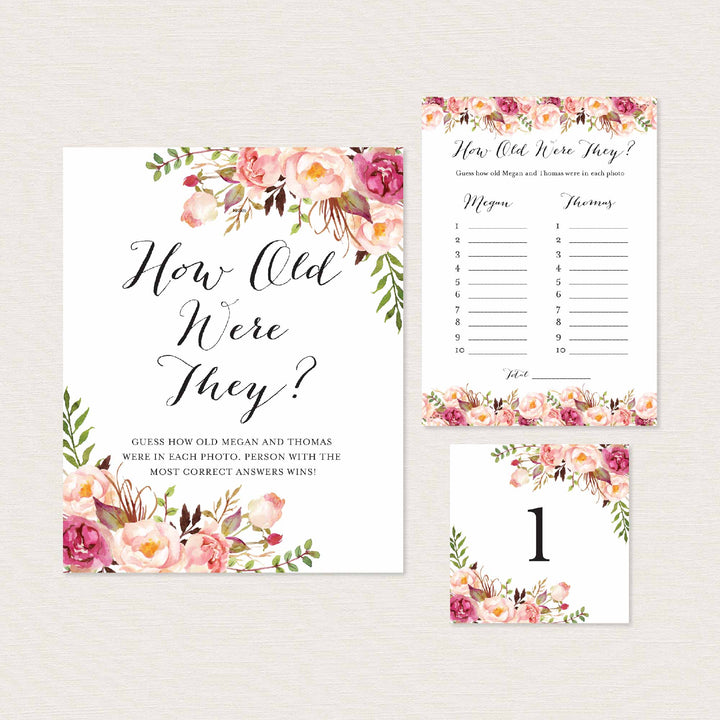 Pink Floral Bridal Shower How Old Were They Game Printable