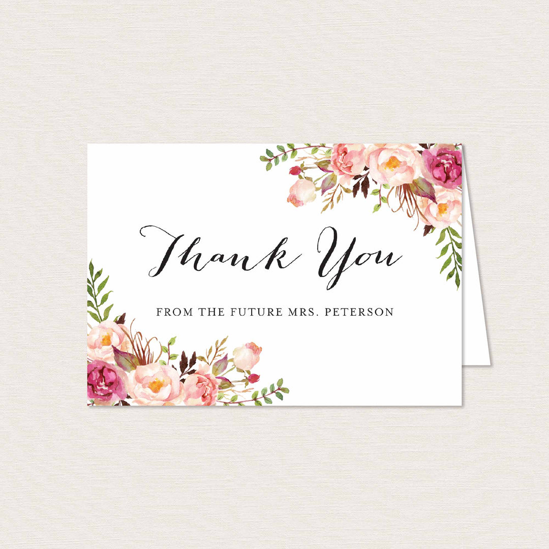 Pink Floral Bridal Shower Thank You Card Printable