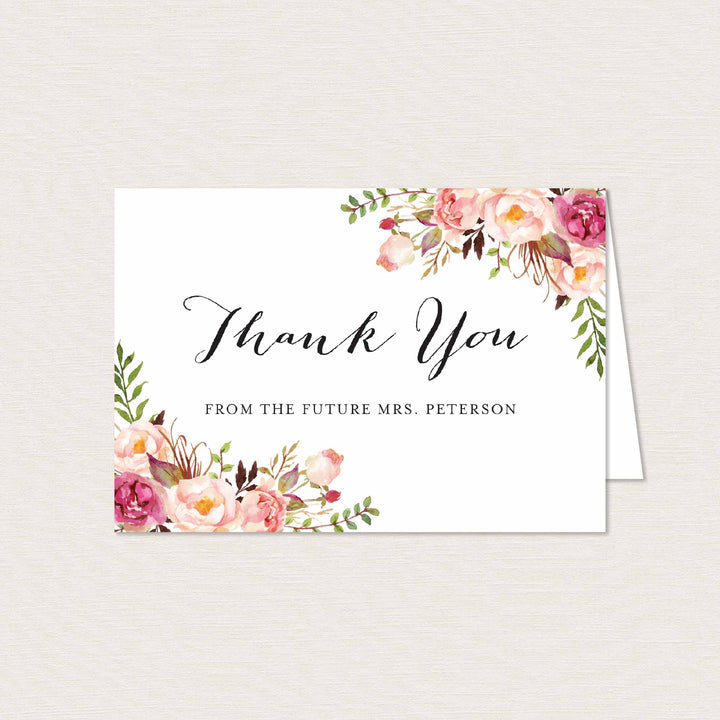 Pink Floral Bridal Shower Thank You Card Printable