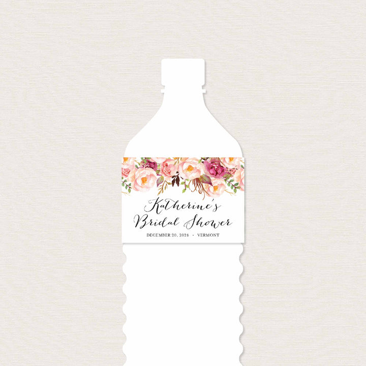 Pink Floral Bridal Shower Water Bottle Label Printable