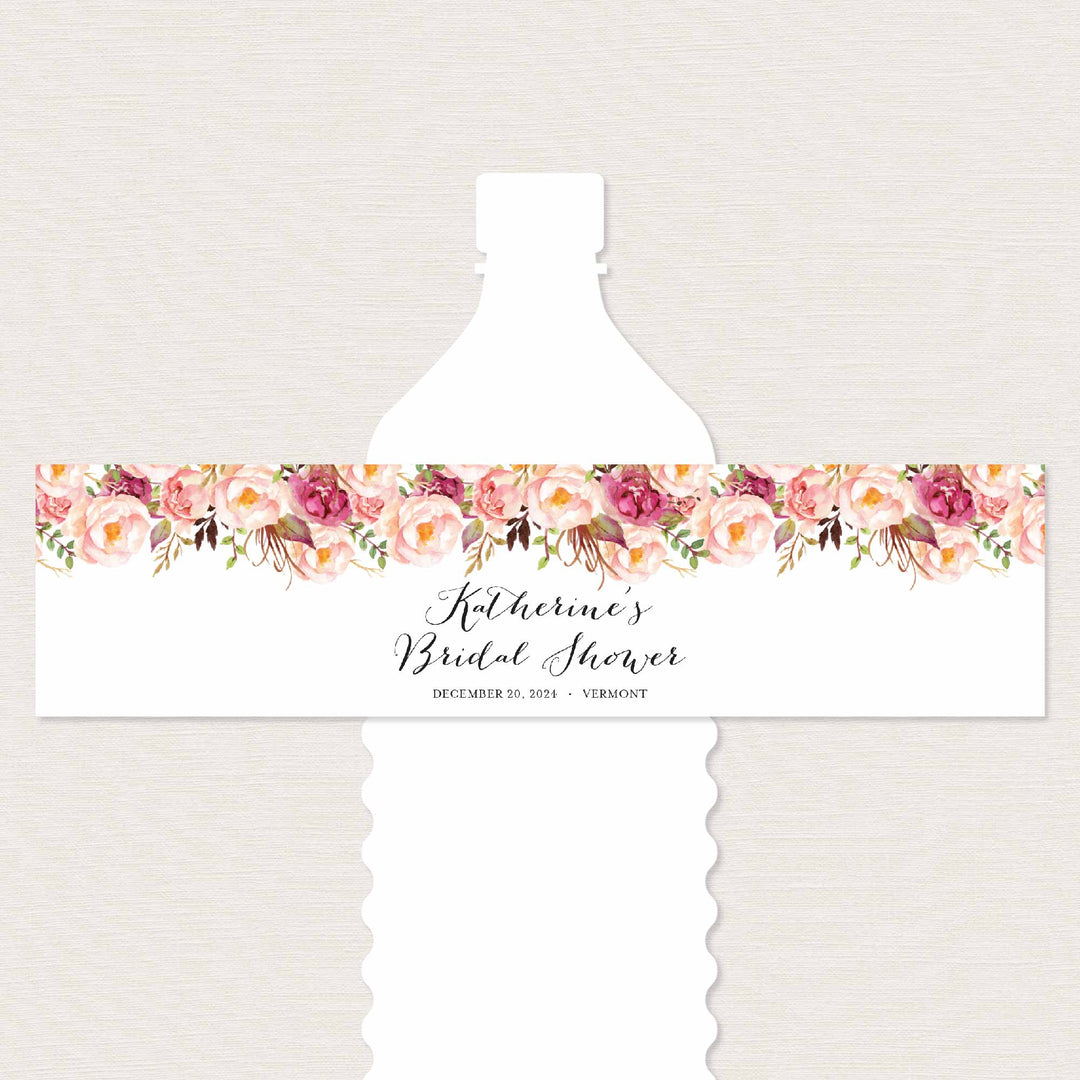 Pink Floral Bridal Shower Water Bottle Label Printable