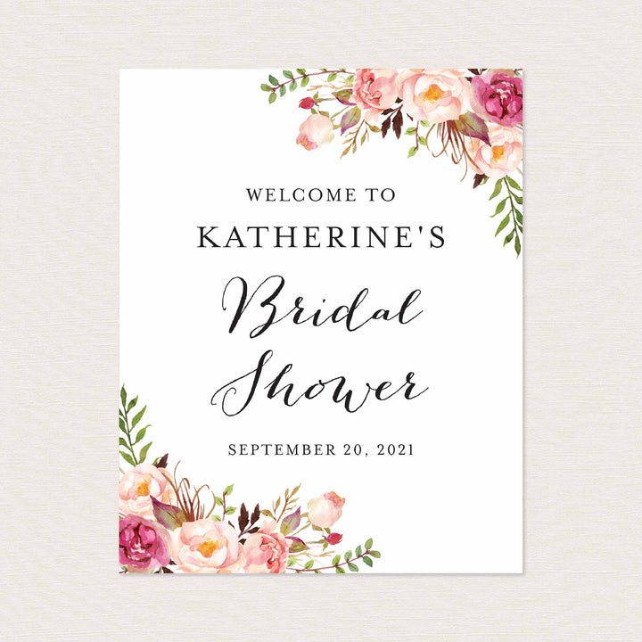 Pink Floral Bridal Shower Welcome Sign Printable