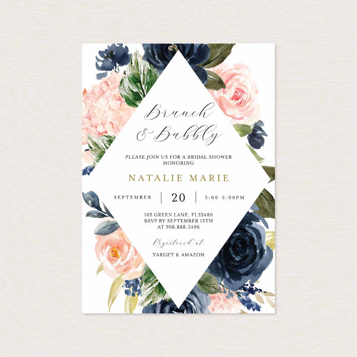 Navy Blush Bridal Brunch Invitation Printable