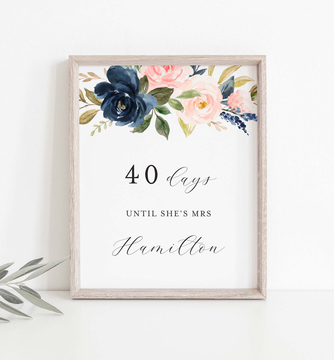 Navy Blush Bridal Shower Days Until Mrs Sign Printable