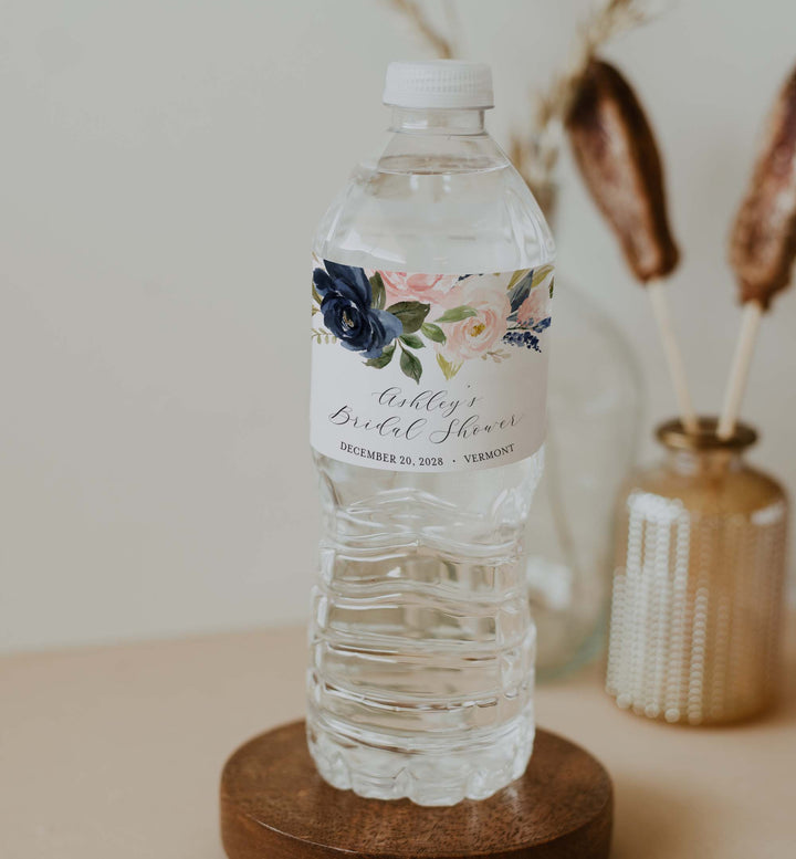 Navy Blush Bridal Shower Water Bottle Label Printable