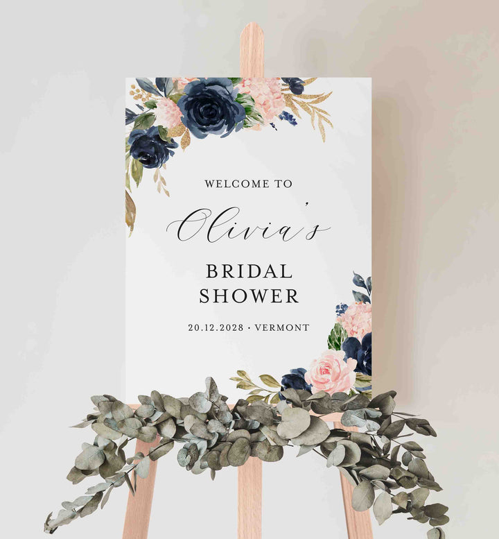 Navy Blush Bridal Shower Welcome Sign Printable