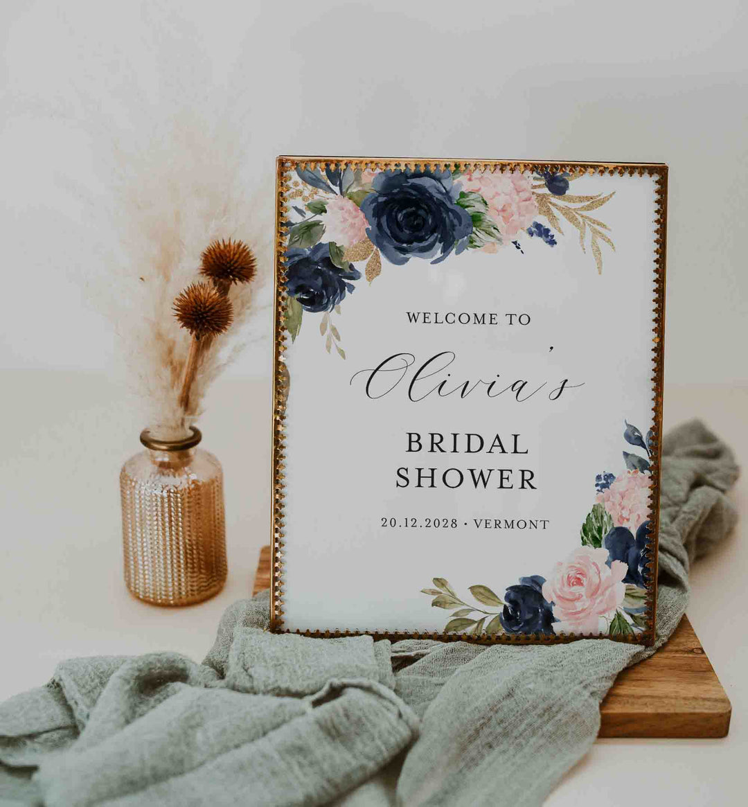 Navy Blush Bridal Shower Welcome Sign Printable