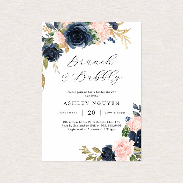 Navy Blush Bridal Brunch Invitation Printable