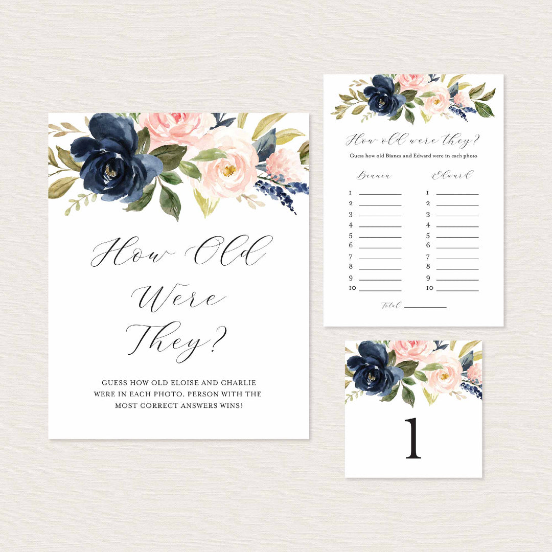 Navy Blush Bridal Shower How Old Were They Game Printable