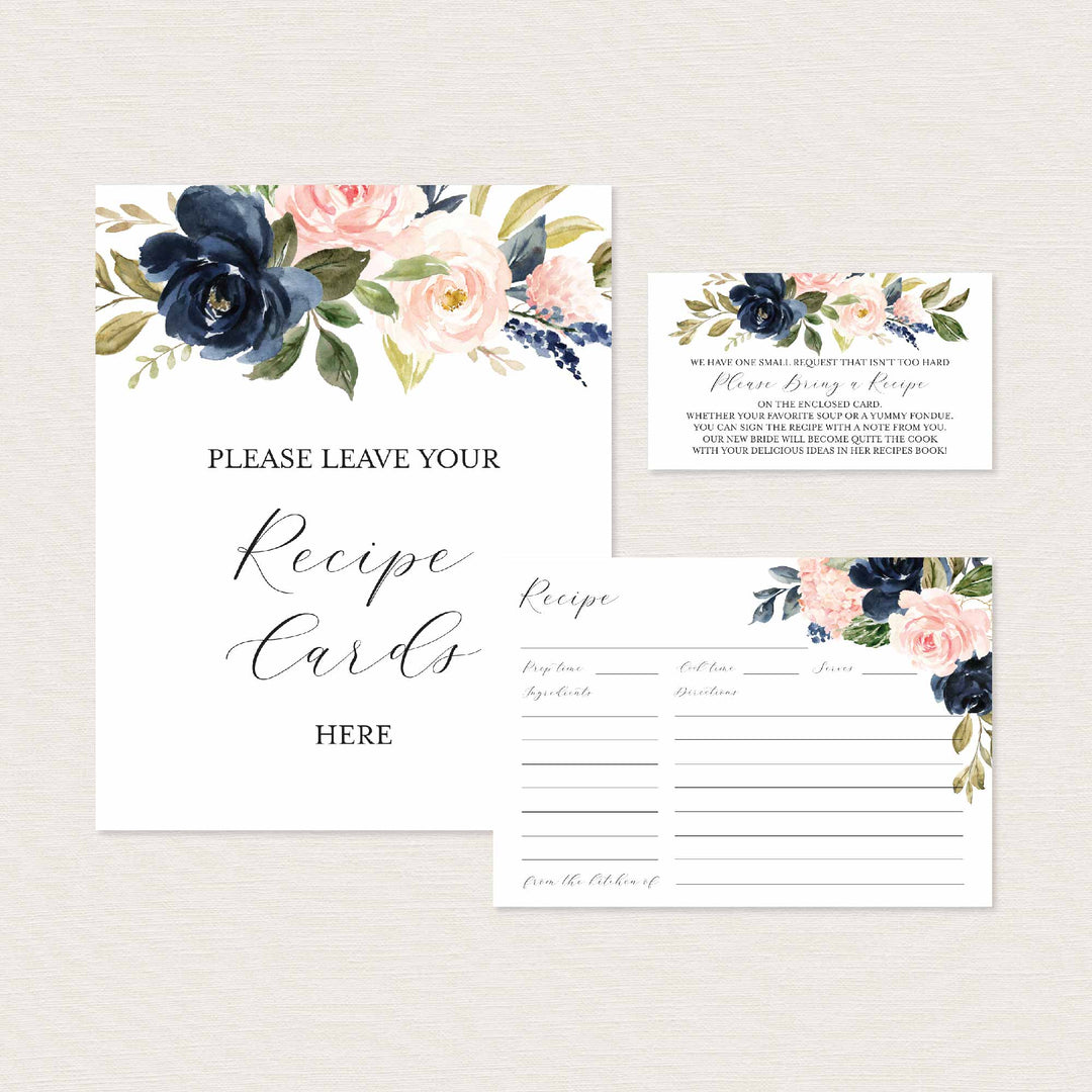 Navy Blush Bridal Shower Recipe Printable