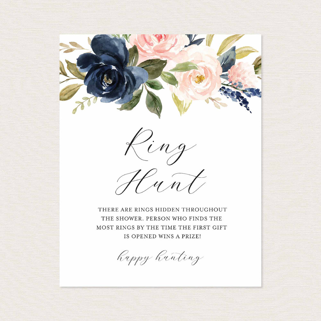 Navy Blush Bridal Shower Ring Hunt Game Printable