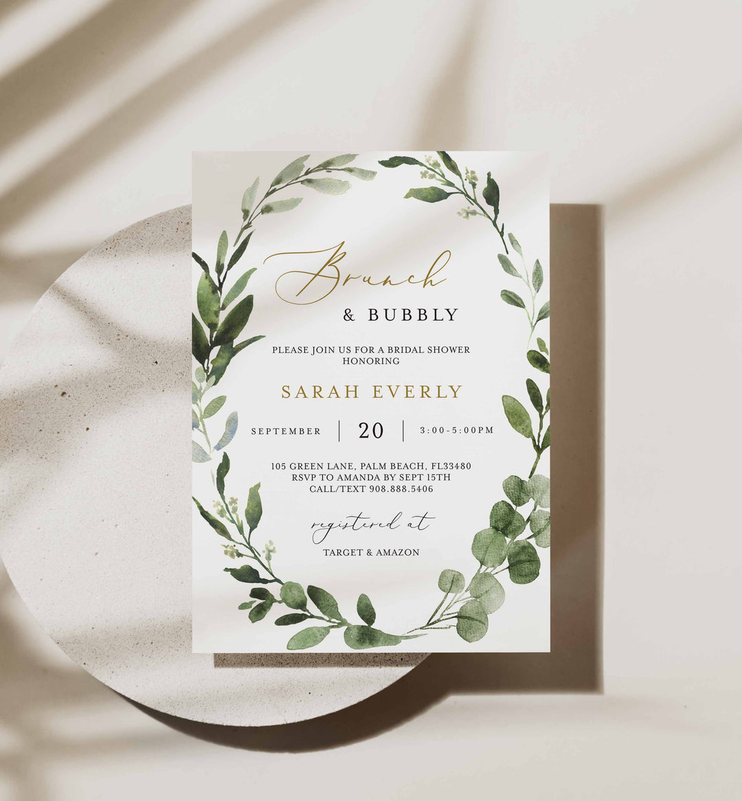 Foliage Bridal Brunch Invitation Printable