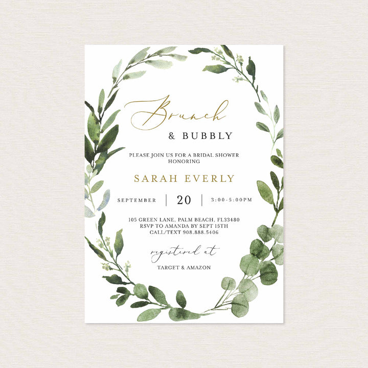 Foliage Bridal Brunch Invitation Printable