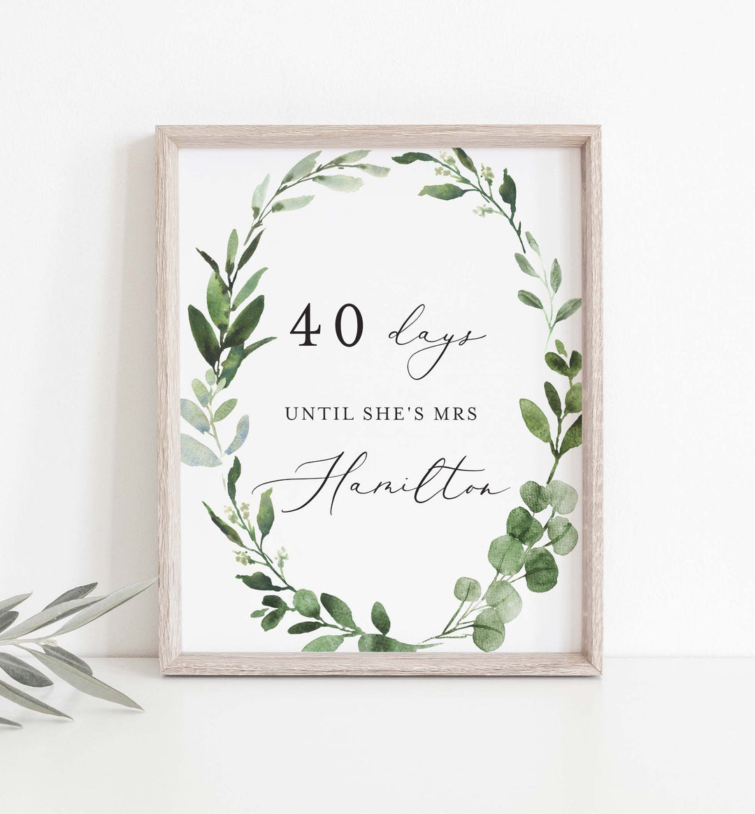 Foliage Bridal Shower Days Until Mrs Sign Printable