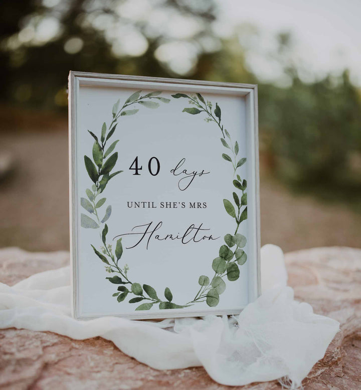 Foliage Bridal Shower Days Until Mrs Sign Printable