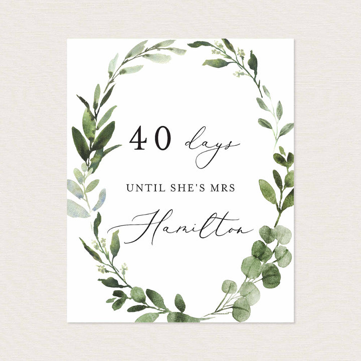 Foliage Bridal Shower Days Until Mrs Sign Printable